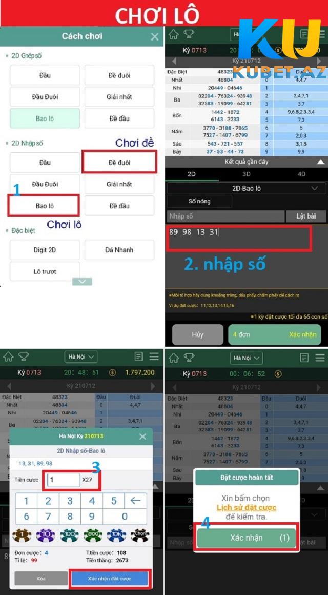 Giao diện điền con số cược lô đề tại nhà cái Kubet