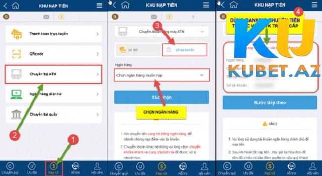 Nạp tiền tại Kubet thông qua cây ATM